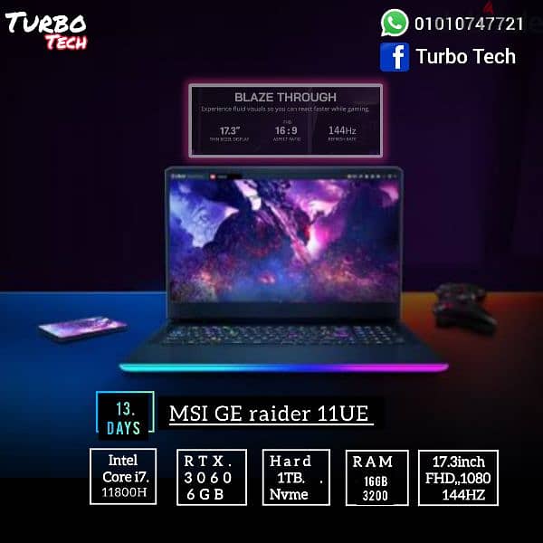 MSI/raider i7 11800h/RTX 3060 6gb/16gb /144hz 0