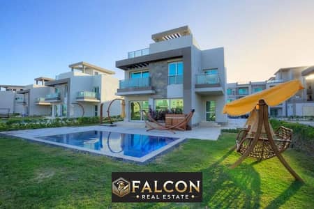 For quick contracting with a down payment of 195 thousand, a 3-bedroom chalet ready for viewing, fully finished, double view on the sea, Sokhna, for s