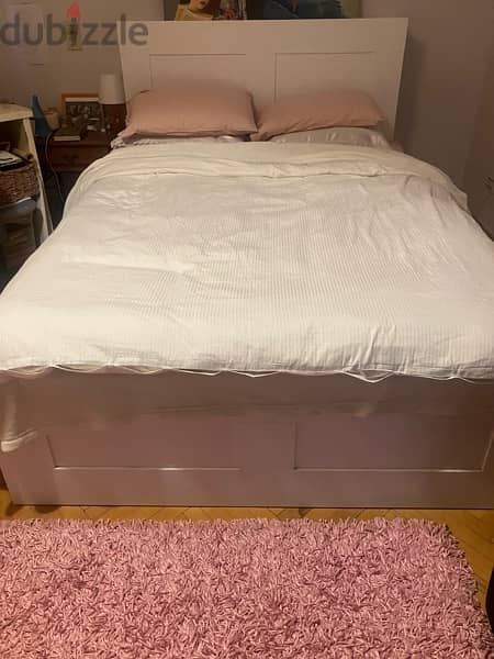 ikea bed with storage and back shelves and mattress 1