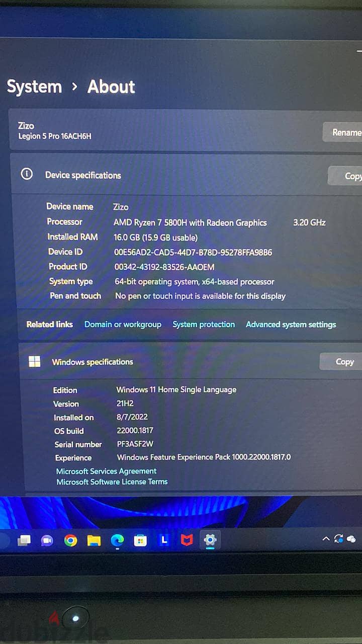 !بحالة الزيرو – Lenovo Legion 5 Pro ٍRyzen 7 5800H + RTX 3070 2