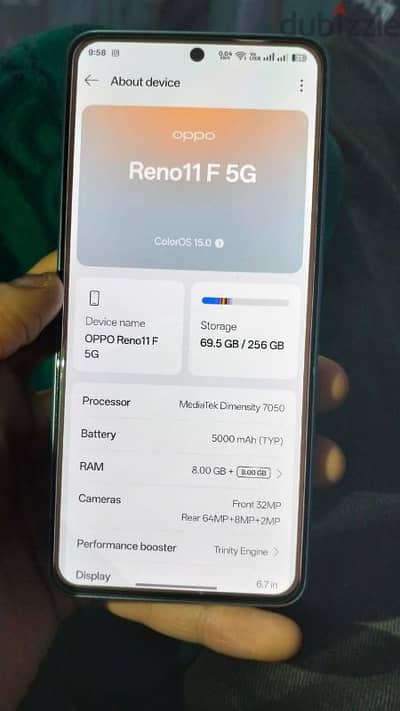 موبايل oppo Reno 11f 5g للبيع الجهاز بحالة كسر كسر الزيرو (جديد)