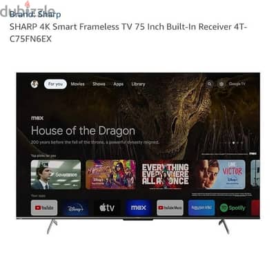 SHARP 4K Smart Frameless TV 75