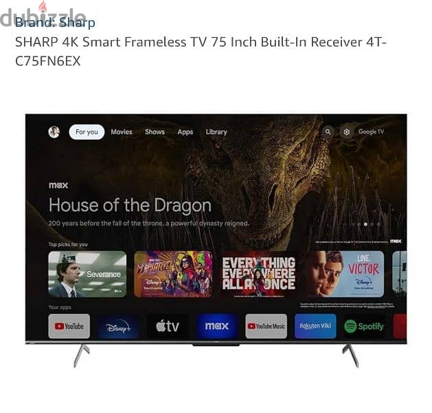 SHARP 4K Smart Frameless TV 75 0