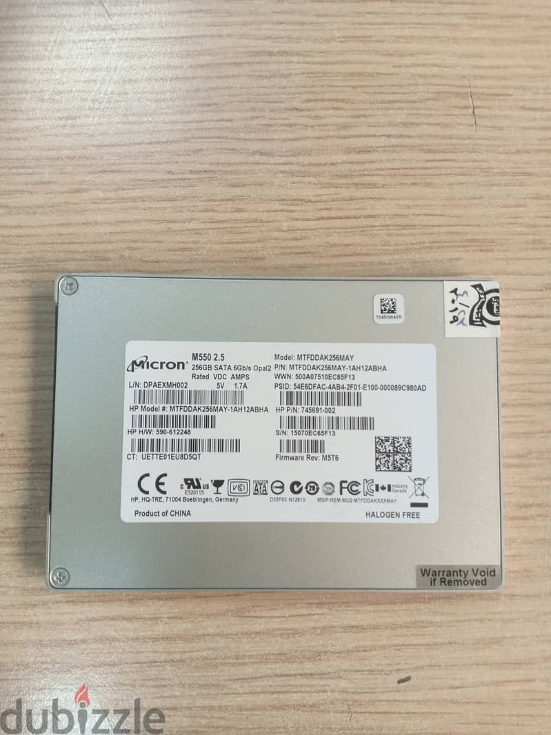 هارد ssd 256gb m550 2.5 sata ماركة micron مستعمل 0