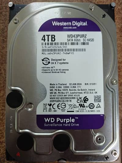 Western Digital purple hard drive 4 TB - هارد 4 تيرا ويسترن ديجيتال