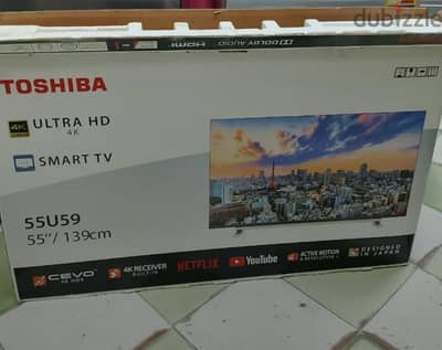 شاشه توشيبا 55 سمارت 4K اندوريد بدون حواف بلكرتونه و ضمان