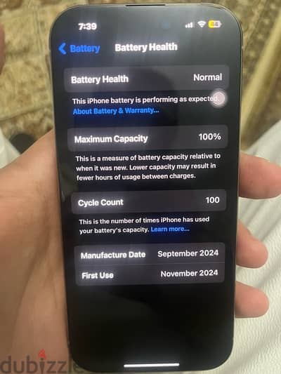 iphone 16 pro battery 100% like new