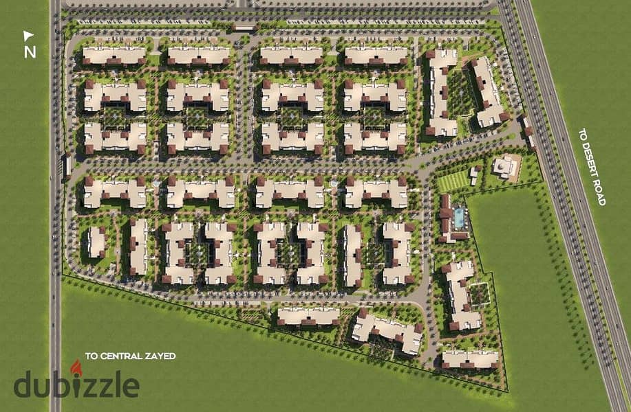 Middle townhouse for sale in Village West  Very prime location within the compound  Open landscape view  Delivery date: September 2025  Building area: 0