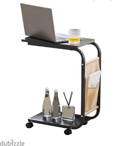 Side Table بعجلات | طاولة جانبية متعددة الاستخدامات خشب ومعدن
