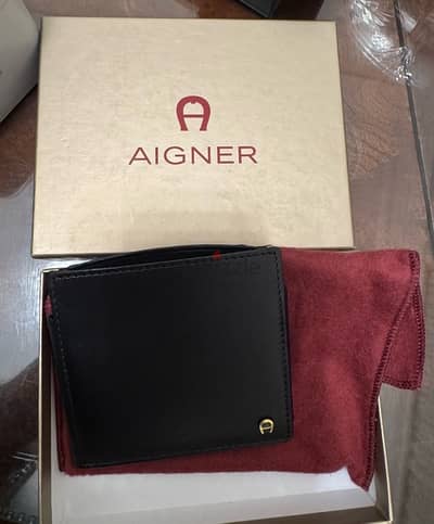 black genuine leather wallet aigner