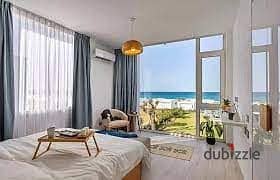 With a discount and panoramic view of the sea and pool, a studio with garden for sale, finished high lux directly on the sea at the heart of Al Galala in Ain Sokhna