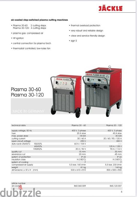 plasma cutting machine German brand ( jackle ) model 30-60 2