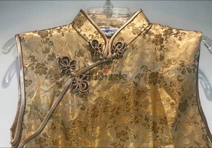 فستان جديد من الحرير الذهبي الساتان -new golden silk satin dress