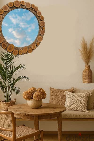 Handmade Spanish Boho Mirror | Natural Citrus Wood, Gemstones