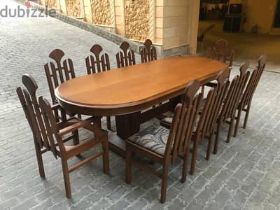 ترابيزة سفرة جديدة ب١٠ كراسي كلهم خشب أرو ماسيف