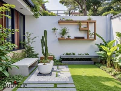 A special apartment with a garden a bargain for sale at 270k down payment in October Degla Palms Compound ready To Move  next to Zewail University 80m