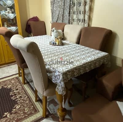 ترابيزه سفره +٦ كراسي مودرن خشب زان استعمل عرسين  تفاوض بسيط