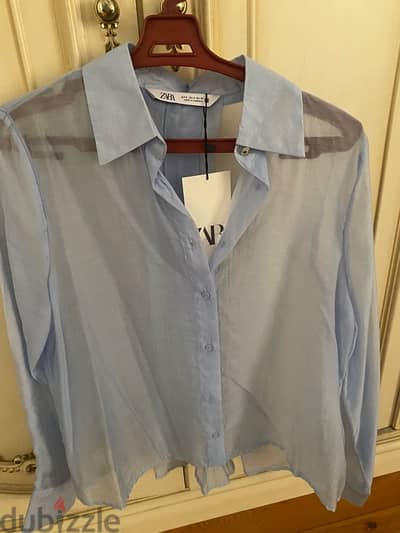 zara baby blue blouse