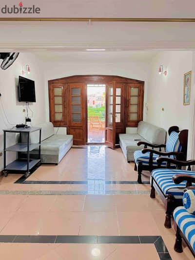 Chalet for rent, Marina, North Coast, second row, lake, ground floor, with garden, air-conditioned