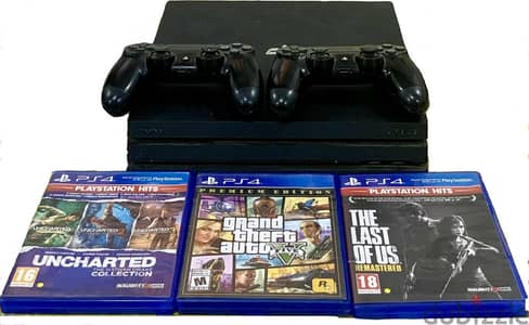 ps4 pro 1tb with 2 controllers and 8 games