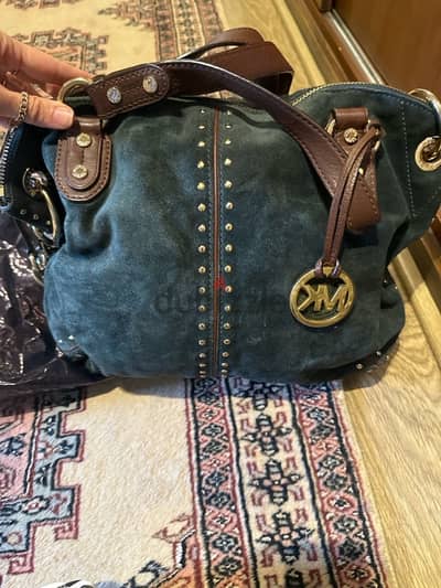 Michael Kors Green Suede Studded Shoulder Bag