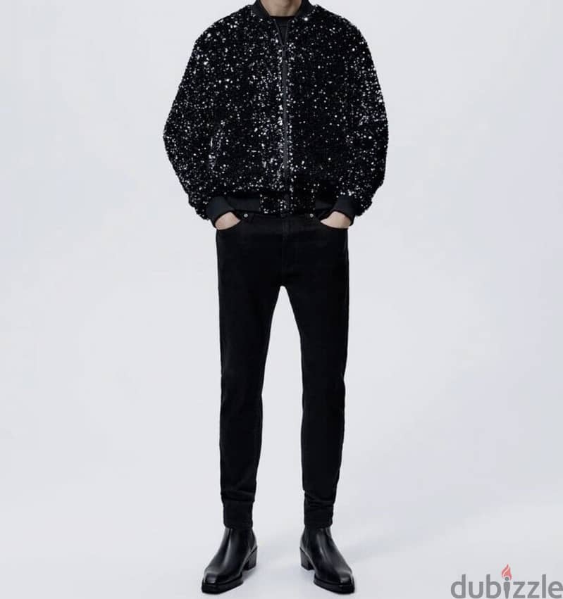Zara Sequin Bomber Jacket / Sequined Blazer Black 1