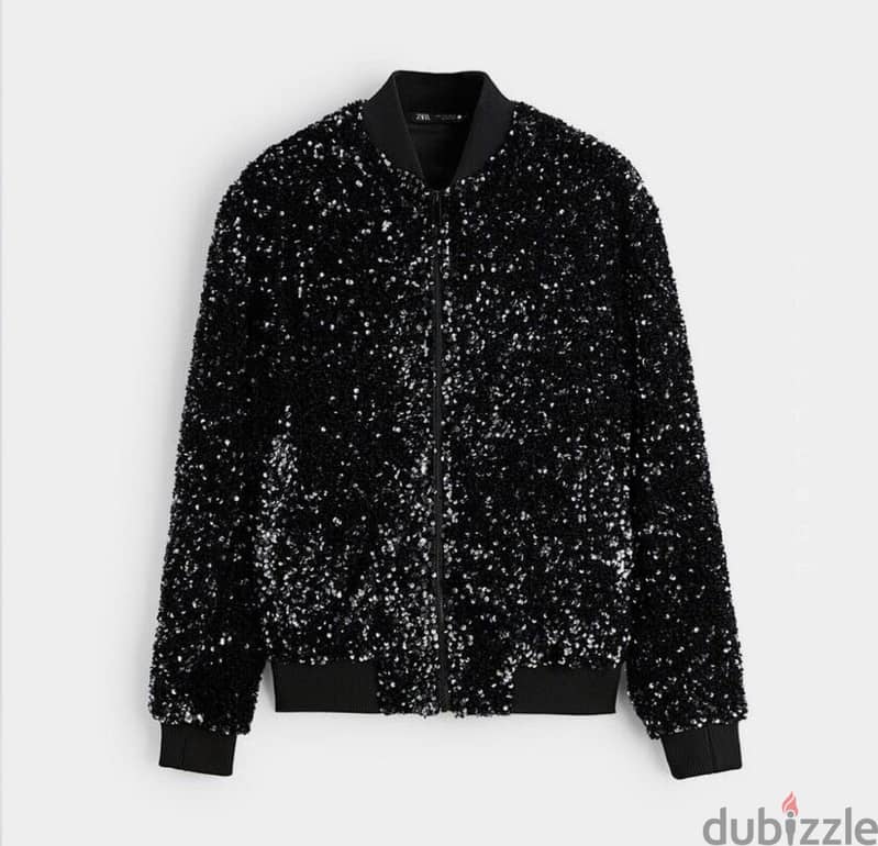 Zara Sequin Bomber Jacket / Sequined Blazer Black 2