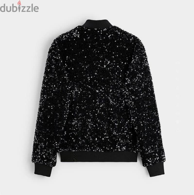 Zara Sequin Bomber Jacket / Sequined Blazer Black 3