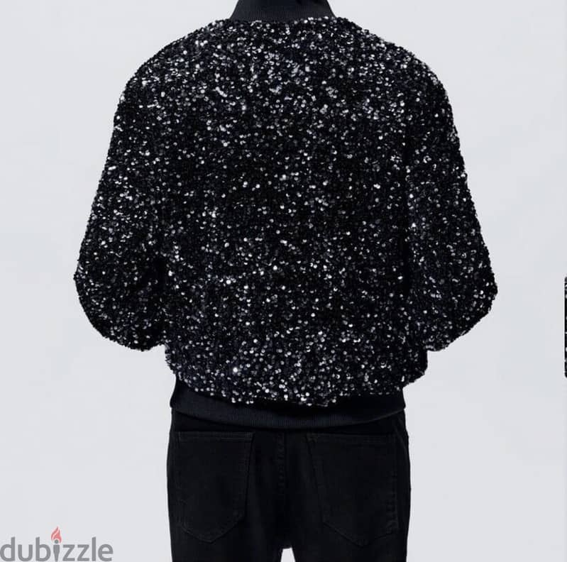 Zara Sequin Bomber Jacket / Sequined Blazer Black 5