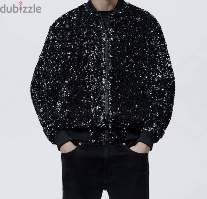 Zara Sequin Bomber Jacket / Sequined Blazer Black 6