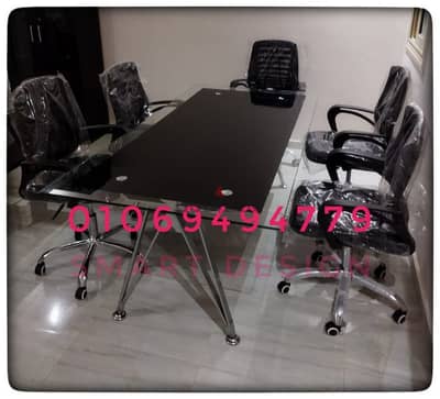 ترابيزات اجتماعات زجاج سيكوريت شاسيه معدن متاح ابيض او اسود