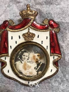 Egypt Royal wedding pin 1938 king farouk & Queen Farida 0