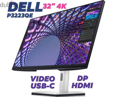 Dell P3223QE 32 inch 4k 10bit usbC 90w شاشة للجرافيك،المونتاج والبرمجة