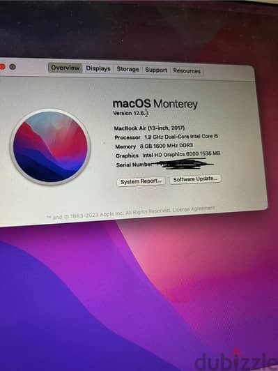 Apple Macbook air 2017 13 inch i5 , 8gb ram