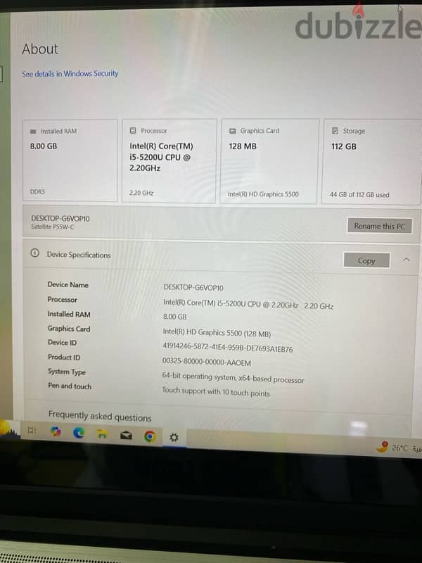 Toshiba Core I5 5th generation touchscreen 5