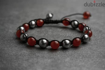 Bracelet Red Agate & Silver Hematite