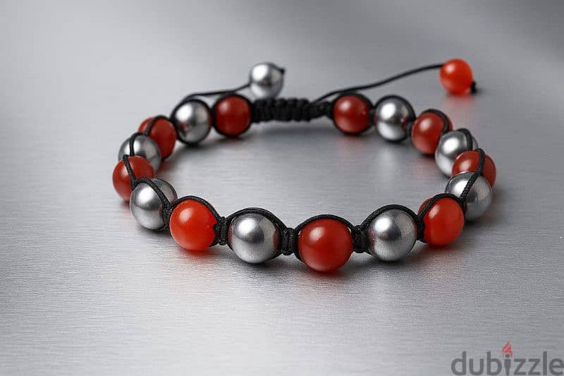 Bracelet Red Agate & Silver Hematite 1