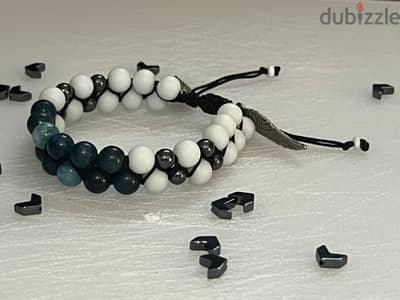 bracelet Blue Agate & Black Hematite