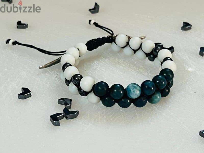 bracelet Blue Agate & Black Hematite 5