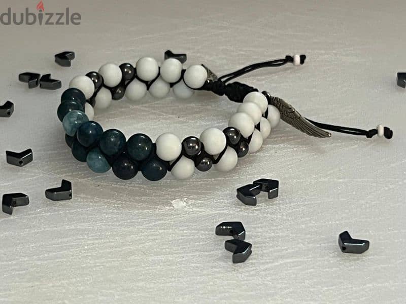 bracelet Blue Agate & Black Hematite 6