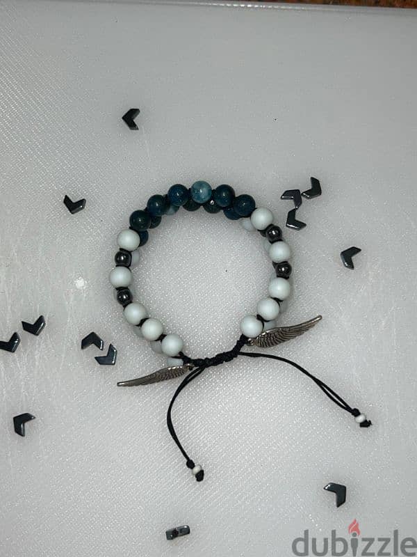 bracelet Blue Agate & Black Hematite 7