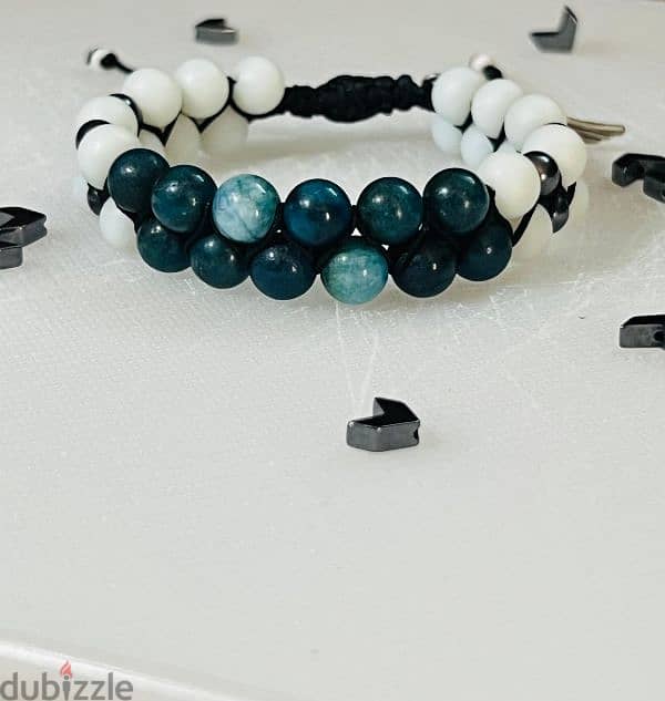 bracelet Blue Agate & Black Hematite 8