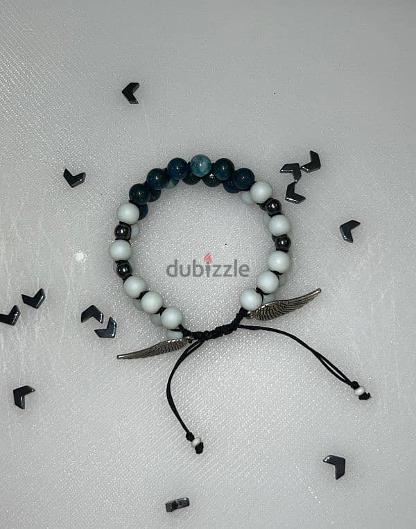 bracelet Blue Agate & Black Hematite 9