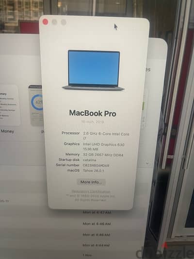 MacBook Pro 16 inches core i7 2019 Ram 32 ssd 1T vga 8 gb
