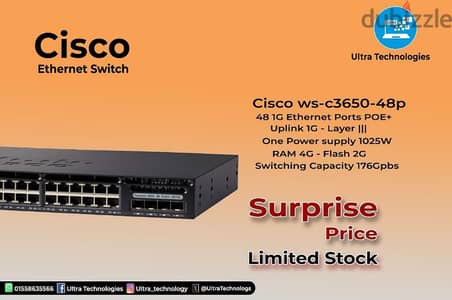Cisco switch 3650 48&24 poe سيسكو سويتش