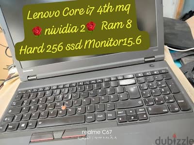 lenovo Core i7 4th Ram 8 Hard 256 Monitor 15.6