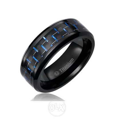 Titanium RingBlack and Blue Carbon 8mm دبله تاتينيم وارد من امريكا
