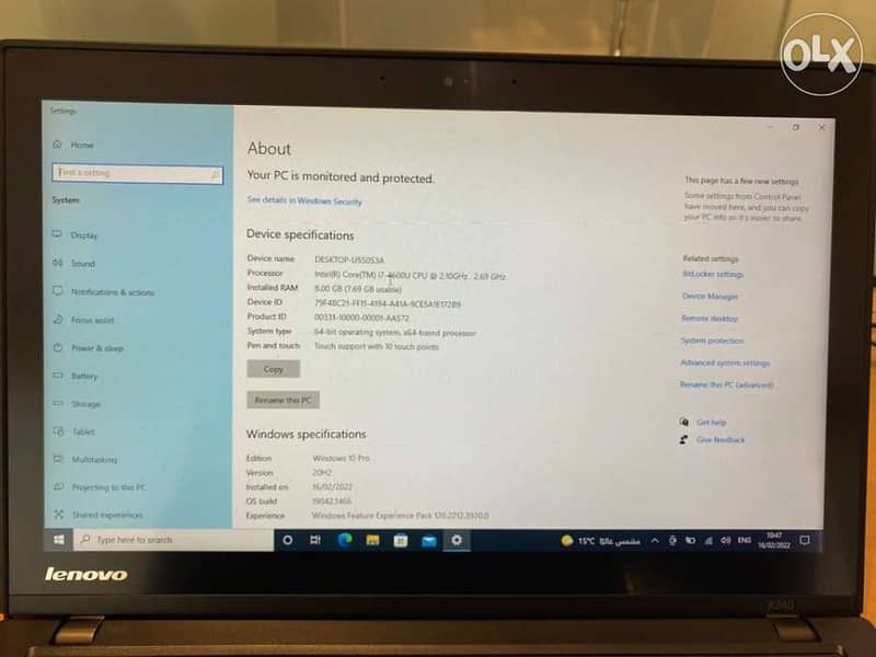 laptop Lenovo Thinkpad i7 4thGen , 8Ram , 256 Ssd 3