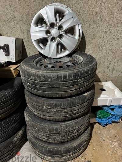 طقم جنوط حديد و طاسات كيا مقاس ١٥ Kia wheel rims