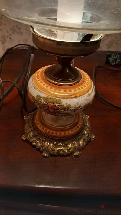 vintage electric hurricane Lampe BRASS FLORAL 18"Mid century